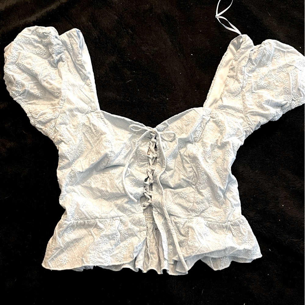 Embroidered lace  front corset  tie crop top